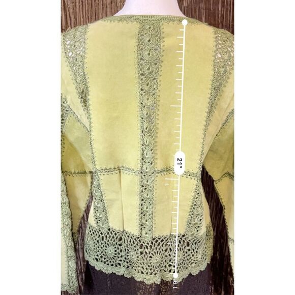 Women’s VTG Leather & Crochet Patchwork Cardigan Sweater - Picture 7 of 11